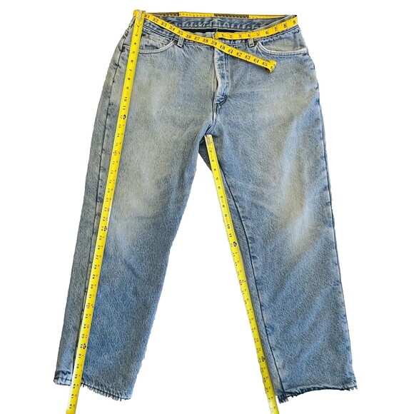 VTG LL Bean Men’s Jeans 40x30 Blue Denim Fleece Lined USA Winter Warm Distressed - Picture 9 of 14